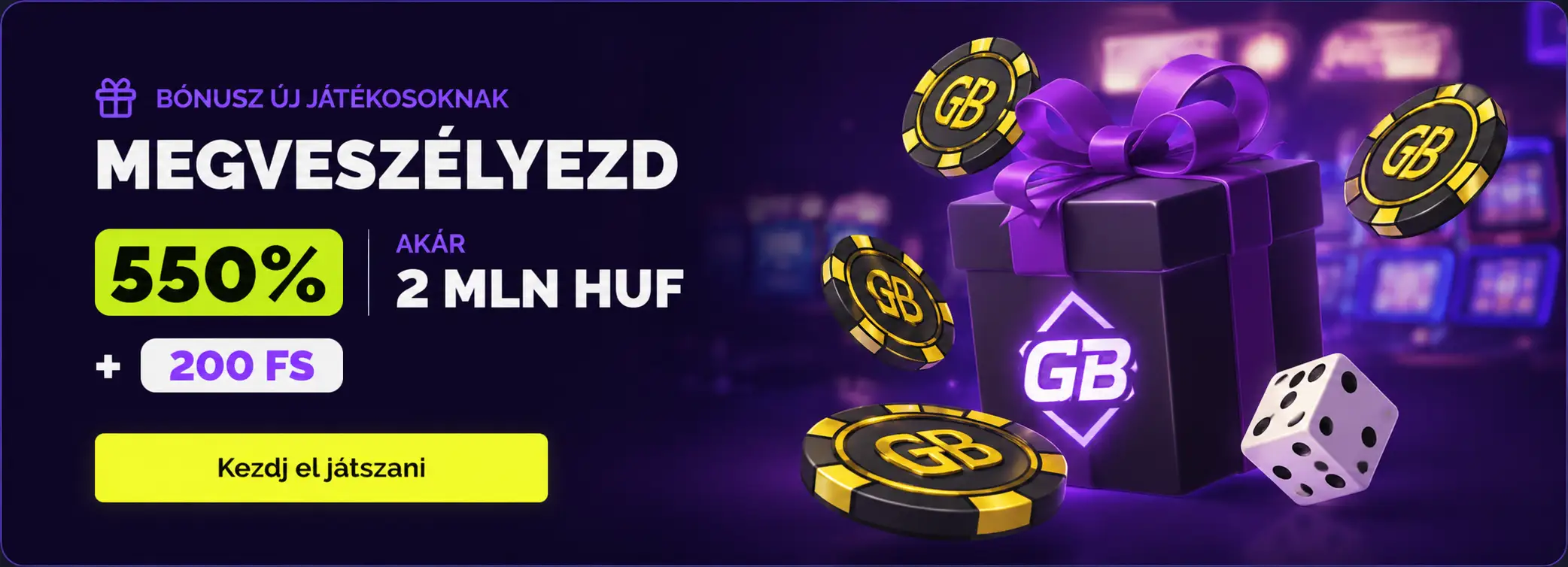 Goldbet üdvözlő bónusz banner — 550% akár 2 millió Ft és 200 ingyenes pörgetés